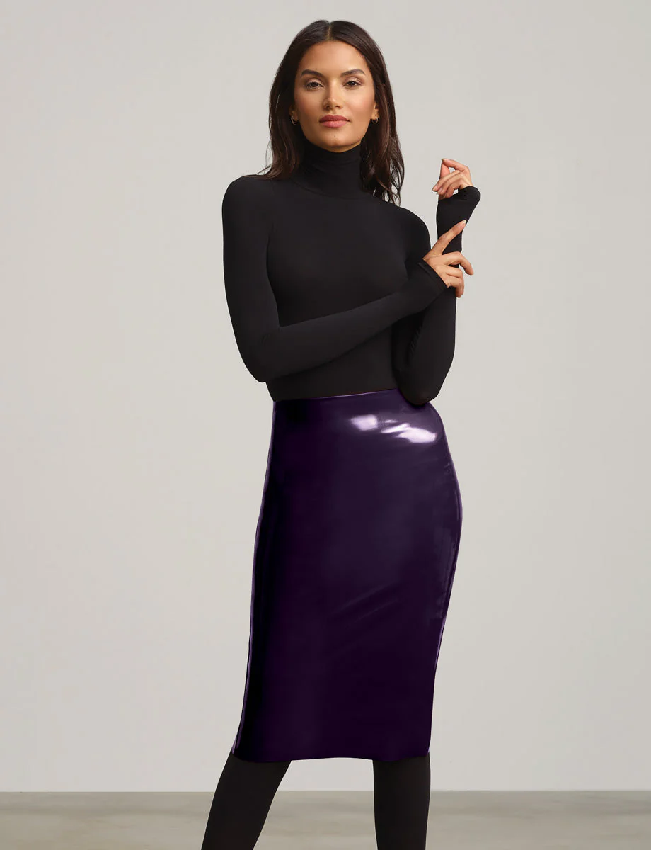 Faux Patent Leather Midi Skirt - Image 7